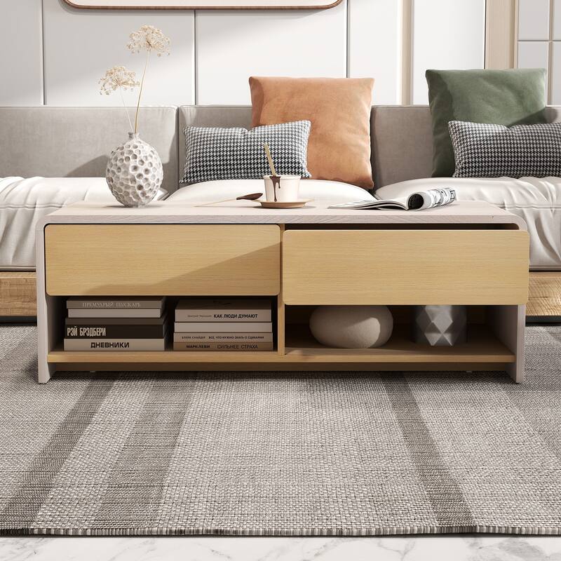 Gymax Home Coffee Table w/ 2 Drawers & 2 Storage Shelf Rectangle Table