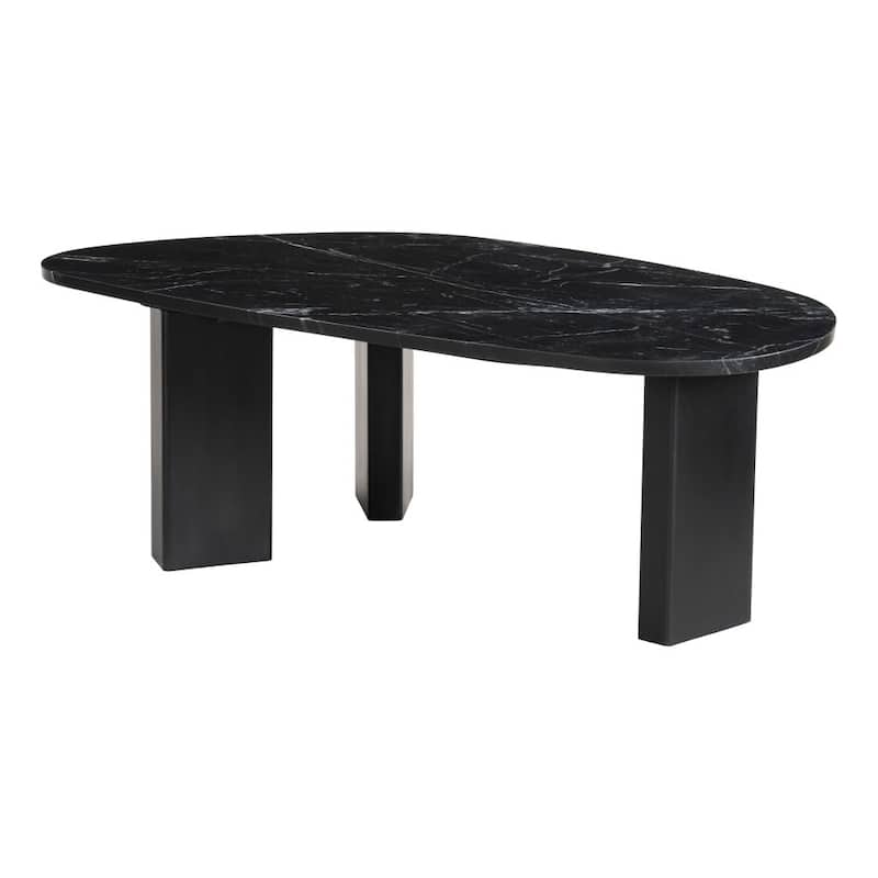 HomeRoots 54" Black Genuine Marble and Wood Free Form Coffee Table - 54 in. x 15 in. x 30 in.