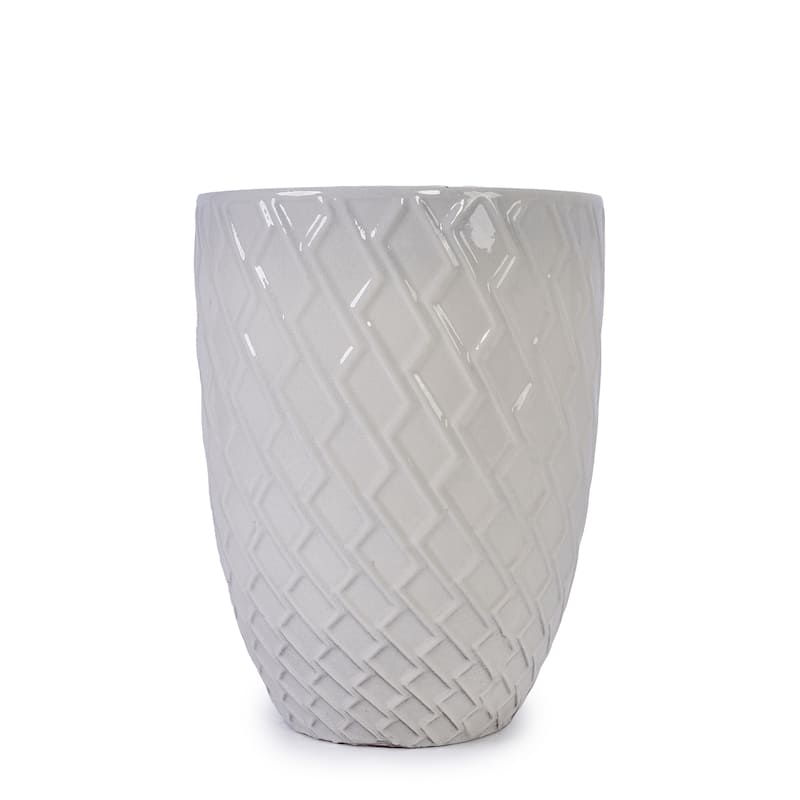 Elegant Ceramic Pot with Diamond Pattern for Indoor-Outdoor Plants