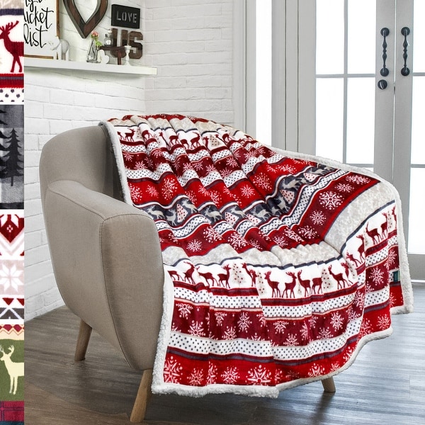 Microfiber Plaid Throw Blanket Holiday Reindeer Bed Bath