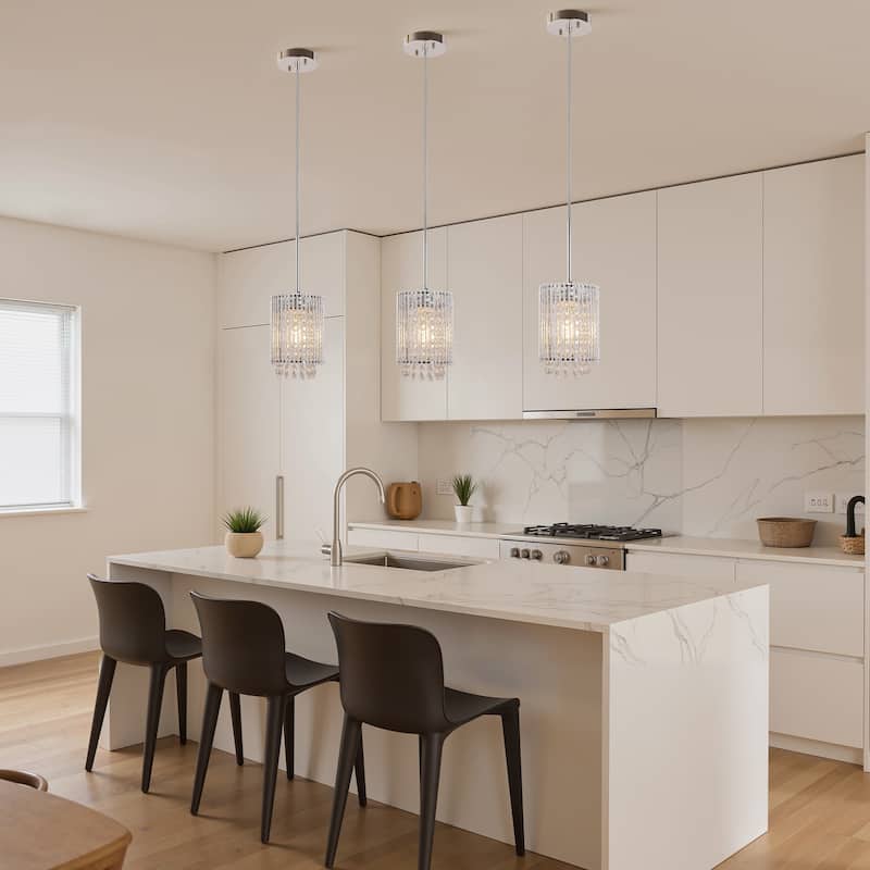 YANSUN 3-Pack Twisted Aluminum Pendant Lights, White Chrome Finish