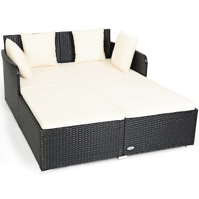 Outdoor Rattan Daybed with Cushions for Patio Garden Lounge Seating
