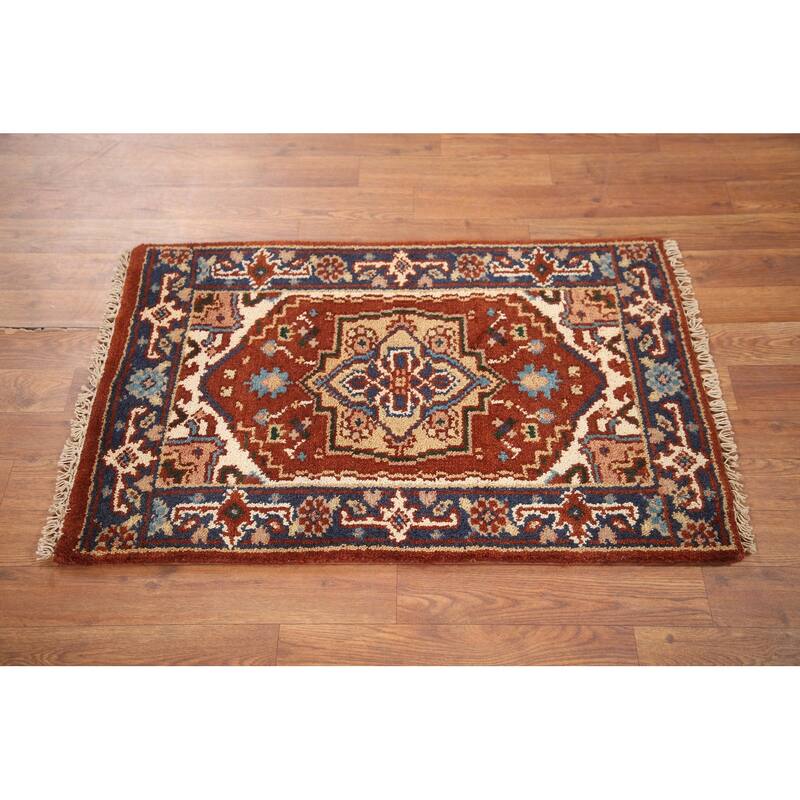Hand Knotted Oriental 100% Wool Carpet Traditional Medallion Oranges & Rust Heriz (serapi) Area Rug - 3' 0'' X 2' 0''