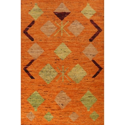 Moroccan Oriental Area Rug Handmade Geometric Orange Wool Carpet - 6'10" x 10'0"