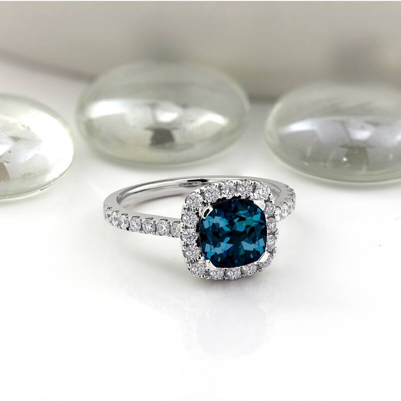 Auriya 1 3/8ct Cushion-cut London Blue Topaz and Halo Diamond Engagement Ring 1/2cttw 14k Gold