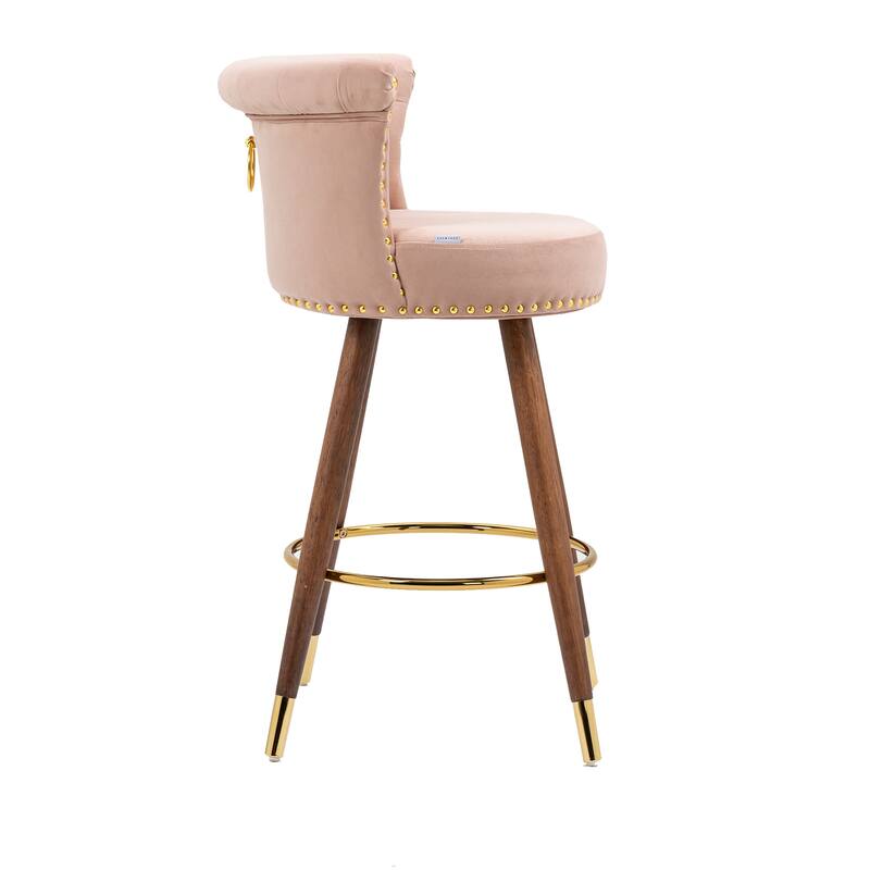 Counter Height Bar Stools Set of 2, Kitchen Bar Stools with Solid Wood Legs, Upholstered Dining Room Chairs with Footrest