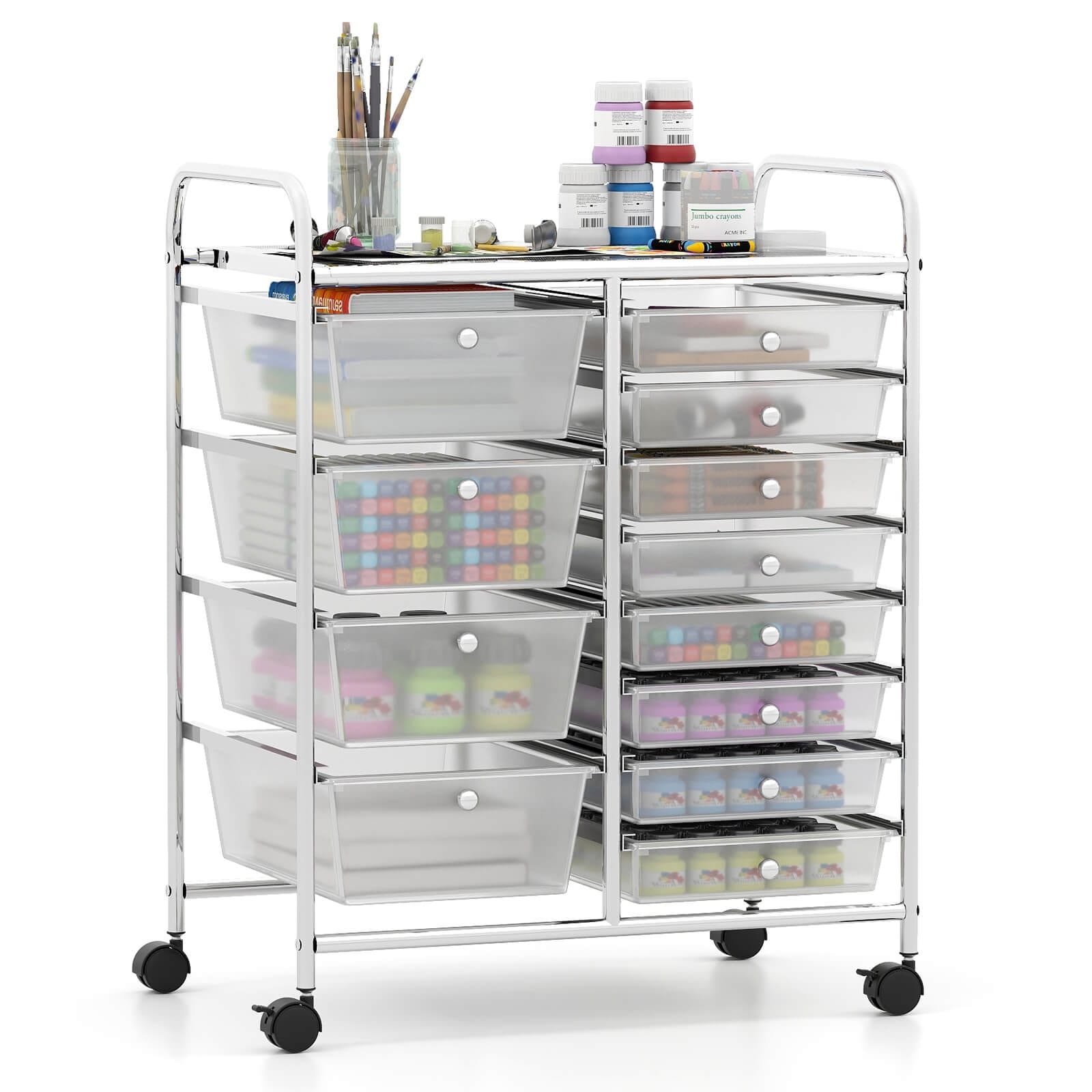 Costway 15 Drawer Rolling Storage Cart Tools Scrapbook Paper Office - See Details