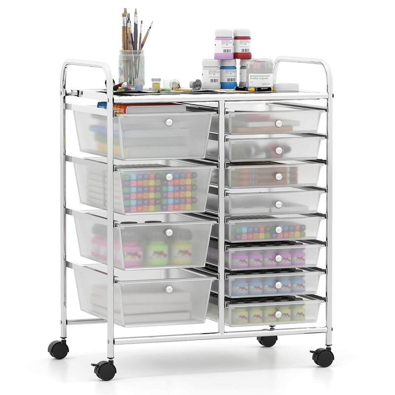 Costway 15 Drawer Rolling Storage Cart Tools Scrapbook Paper Office - See Details
