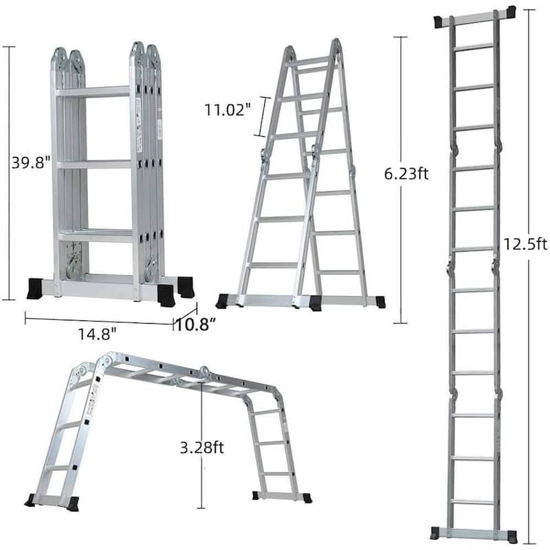 12.5FT Multi Purpose Aluminum Folding Platform Scaffold Ladder