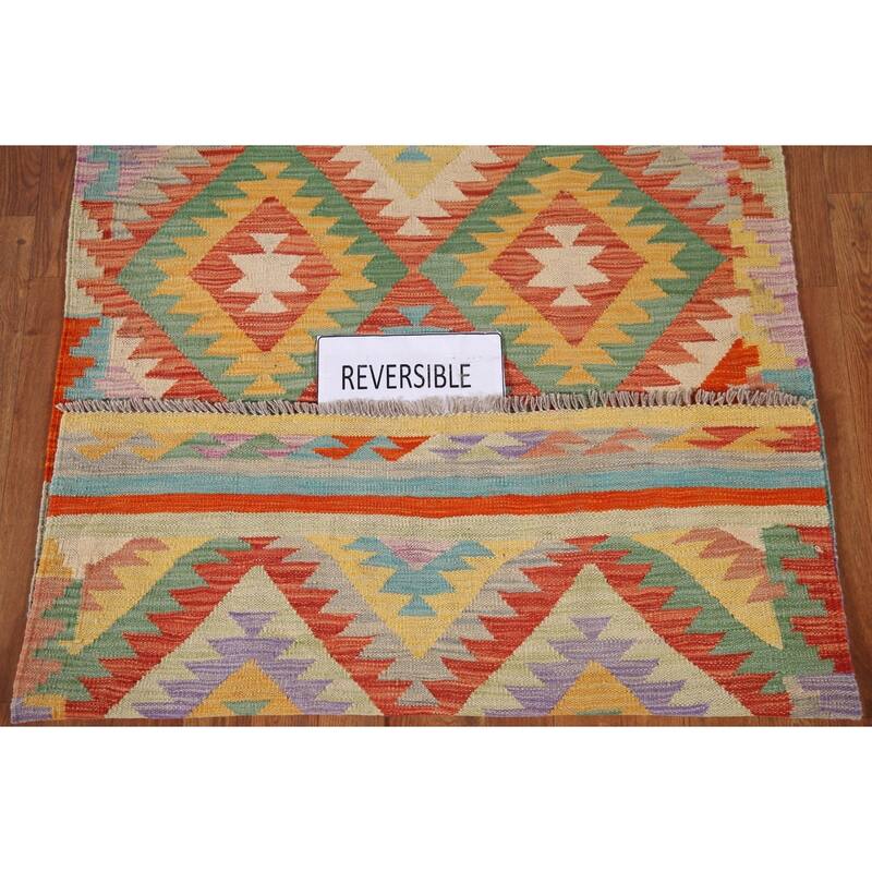 Reversible Kilim Area Rug Oriental Hand-Woven Wool Carpet - 3'4"x 5'1"