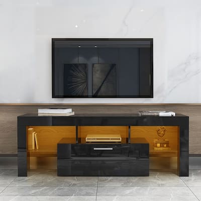 Black 51" TV Stand with LED & Glass Shelf for TVs Up to 55"