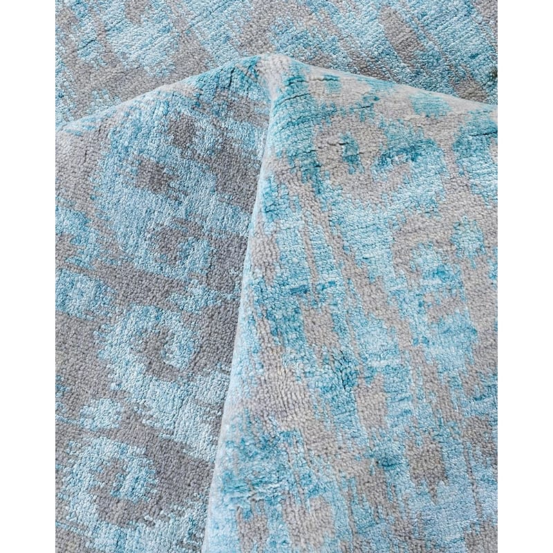 Ikat One-of-a-Kind Handmade Area Rug, Blue - 8' 3" x 10' 2"