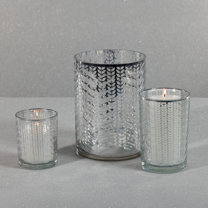 Laser-Etched Metallic Glass Hurricane Candle Holder