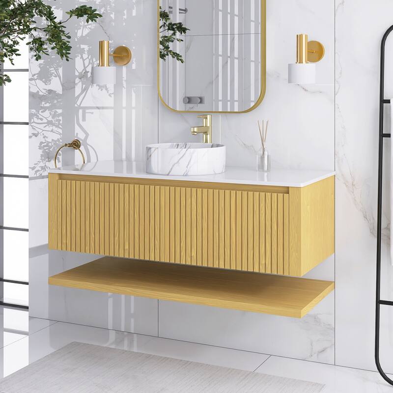 48" Wall-Mounted Bathroom Vanity with Ceramic Sink - 47.64'' x 18.9'' x 20.2''