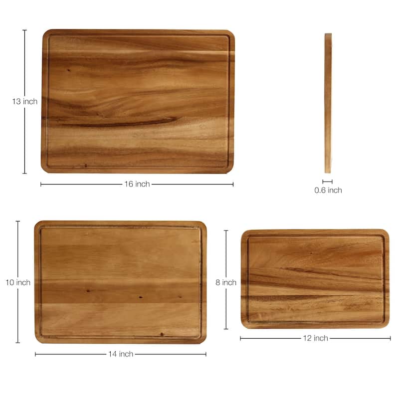 Sango Atelier Acacia Wood 3-Piece Cutting Board Set with Stand- Kitchen Chopping Boards for Meat, Vegetables & Charcuterie
