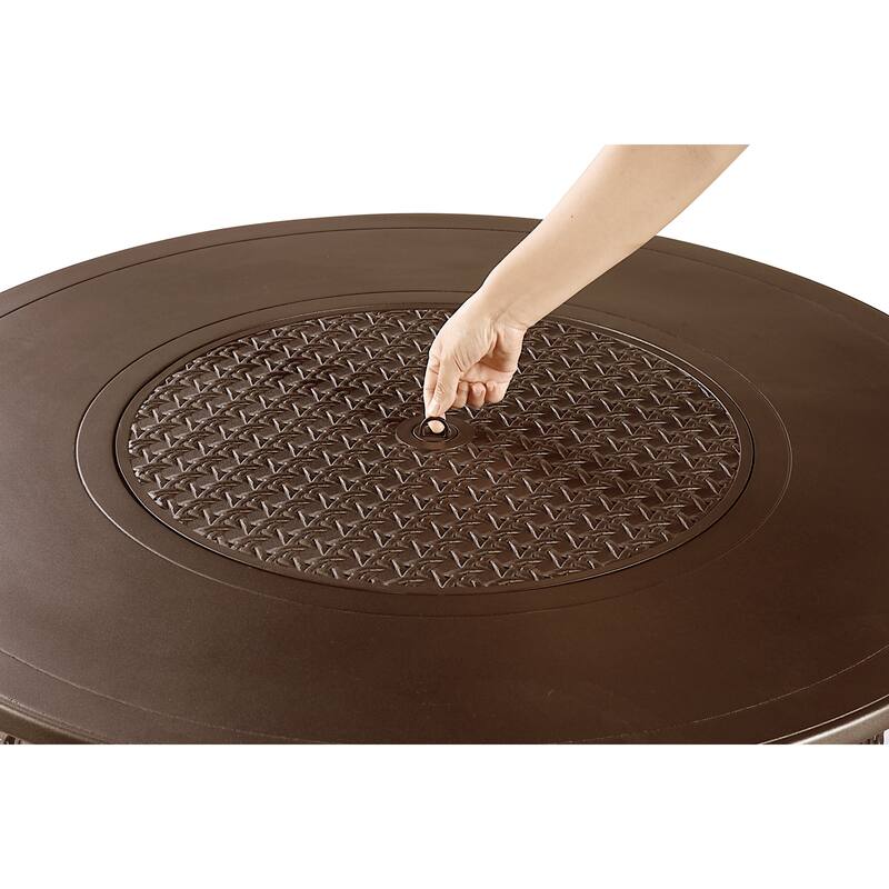 Round 44 in. x 44 in. Aluminum Propane Fire Pit Table with Glass Beads, Two Covers, Lid, 57,000 BTUs - N/A