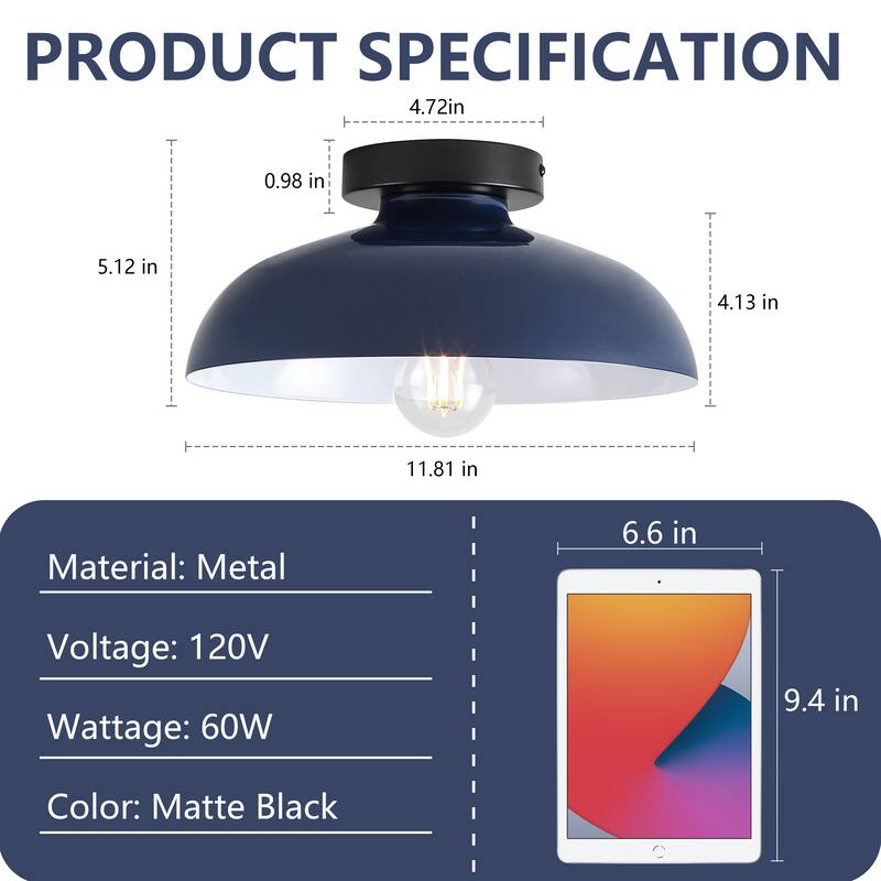 Semi Flush Mount Ceiling Light, Modern Ceiling Light Fixture for Kitchen Island Dining Room Foyer Hallway Porch Barn Loft