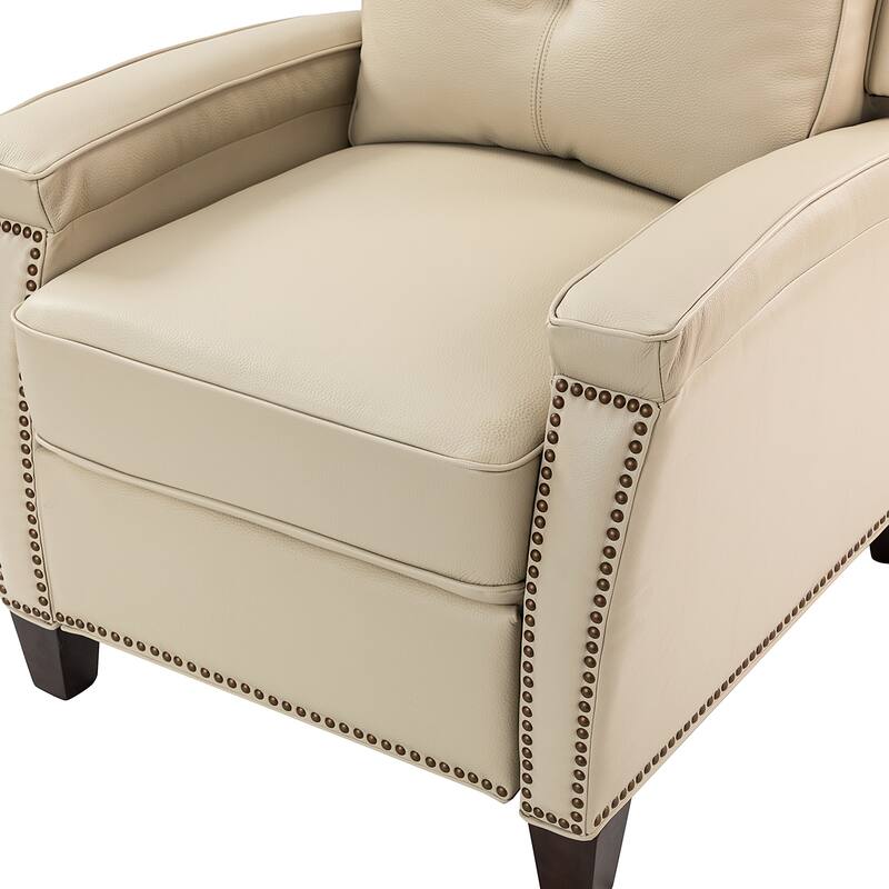 Gaspar Mid-Century Modern Genuine Leather Pushback Recliner with Wood legs Set of 2 by HULALA HOME
