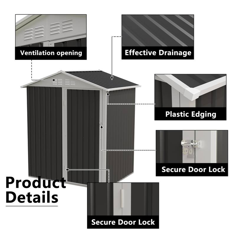 5.4x4.27 FT Outdoor Storage Shed with Hinge Door for Backyard