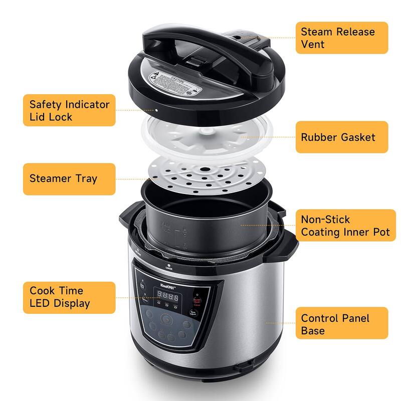 6 Qt Electric Pressure Cooker, Programmable Pressure Cooker, Yogurt