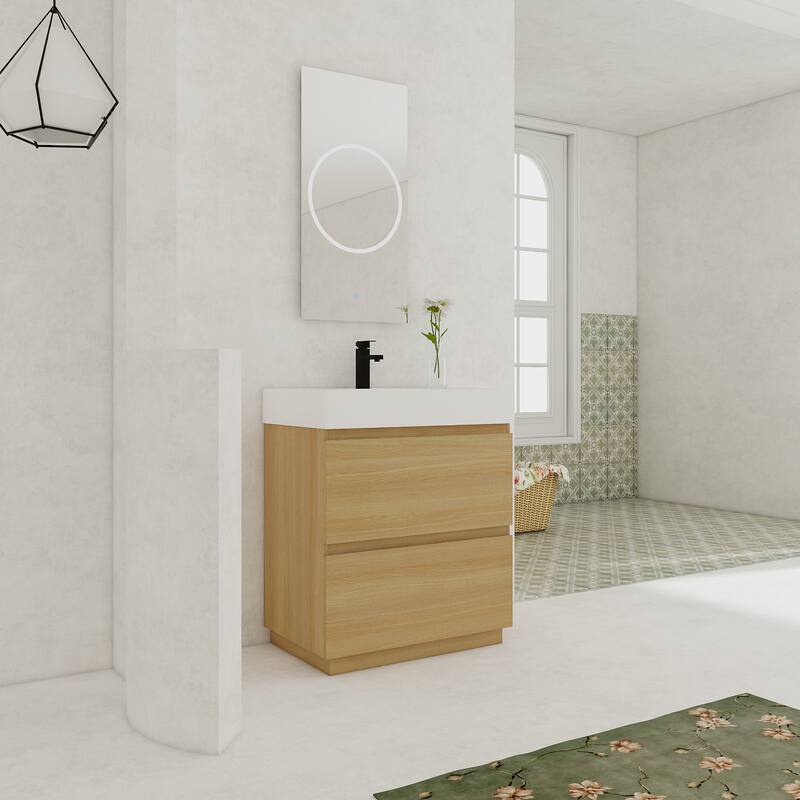 GDFStudio - Lecce Modern Freestanding Bathroom Vanity Set with Resin Sink, 2 Soft Close Drawers & Antirust Hardware