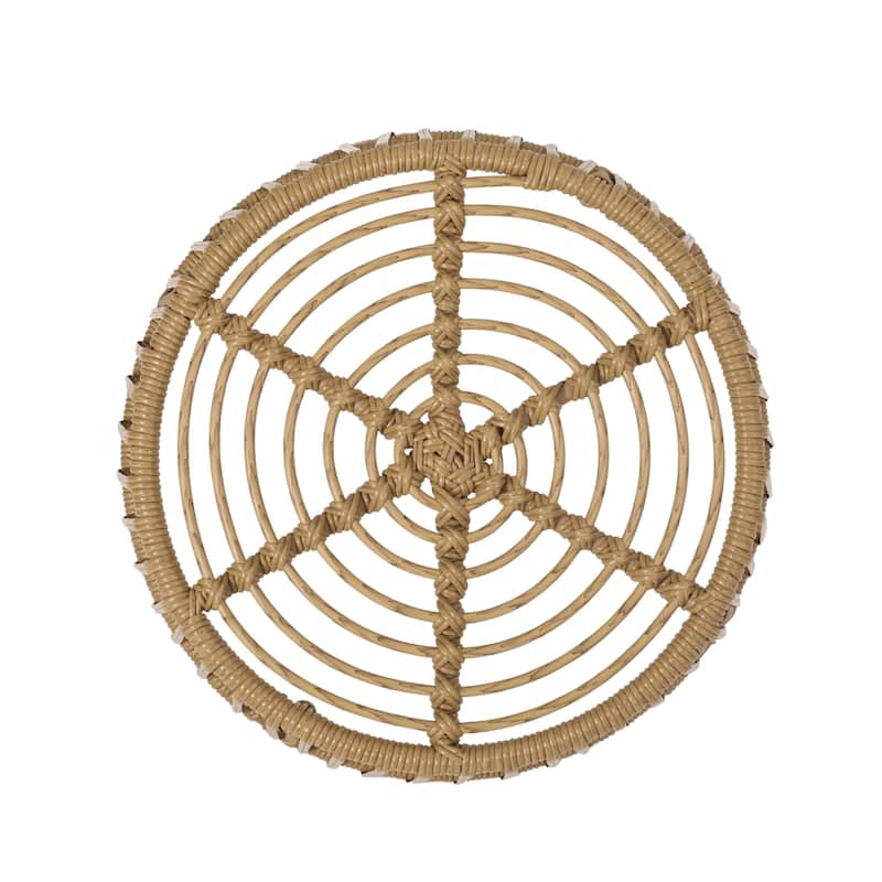 Laine Outdoor Side End Table, 20 Inch Round Top, Brown Rope Woven Base