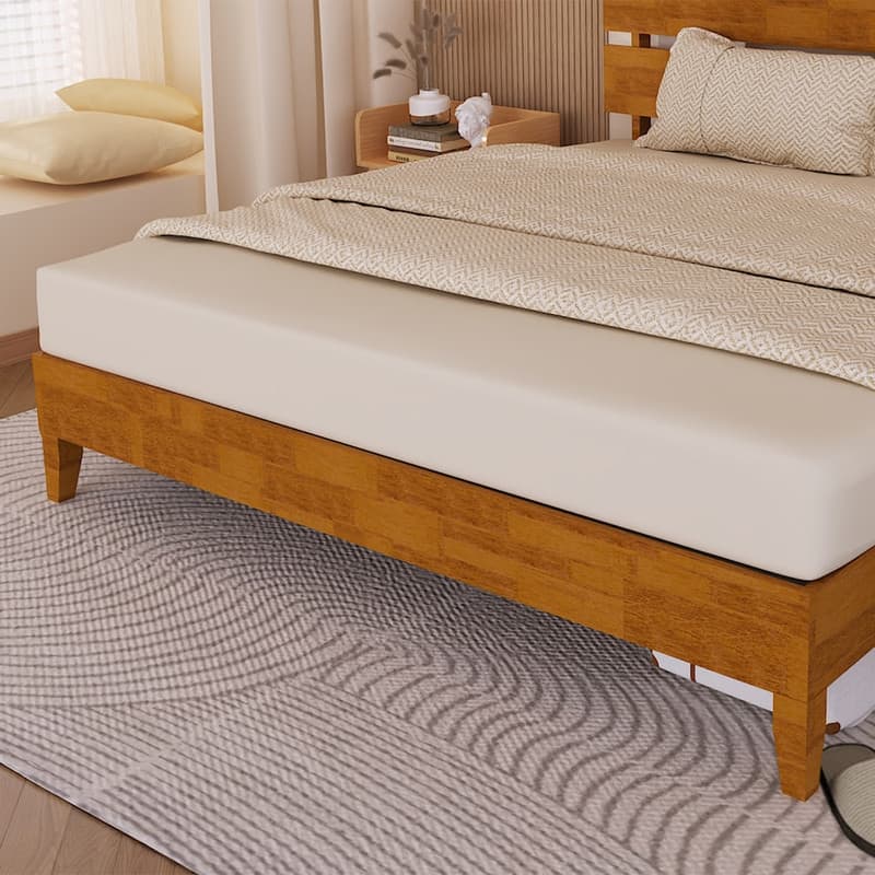 Solid Wood Modern Platform Bed Frame with Headboard