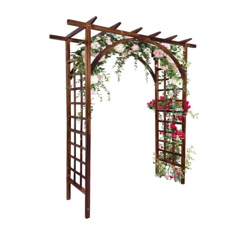 85-Inch Wood Garden Arbor with Pergola-Style Top Outdoor Trellis Arched and Flat Top Teak