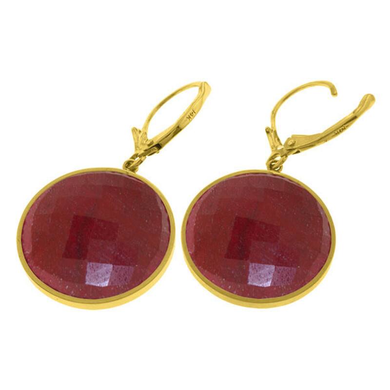 14K Solid Gold Leverback Earrings w/ Checkerboard Cut Round Rubies