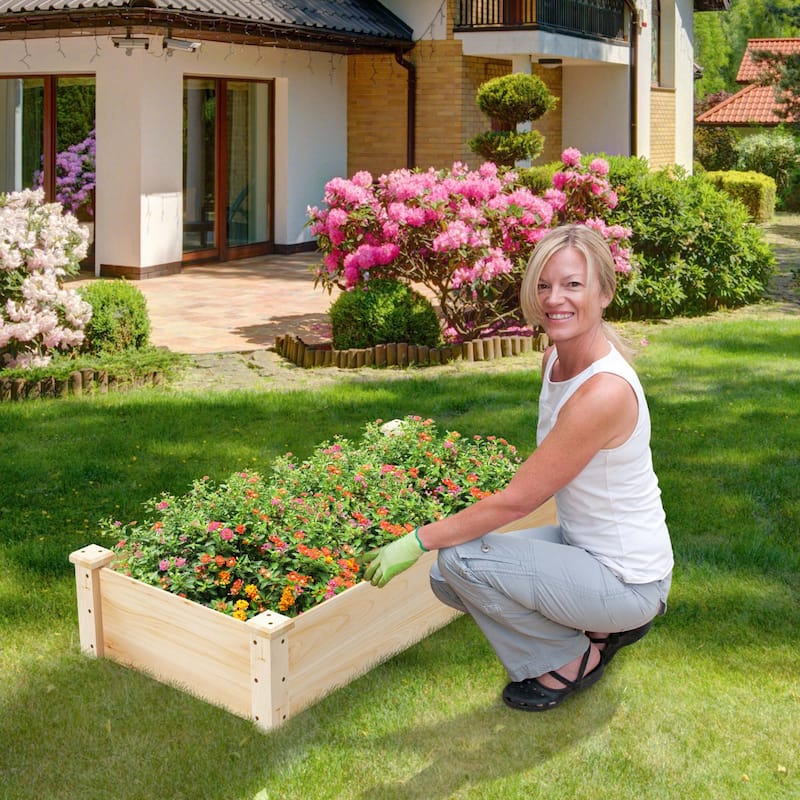Costway Raised Garden Bed Fir Wood Wooden Square Wood Planter Box for - See Details