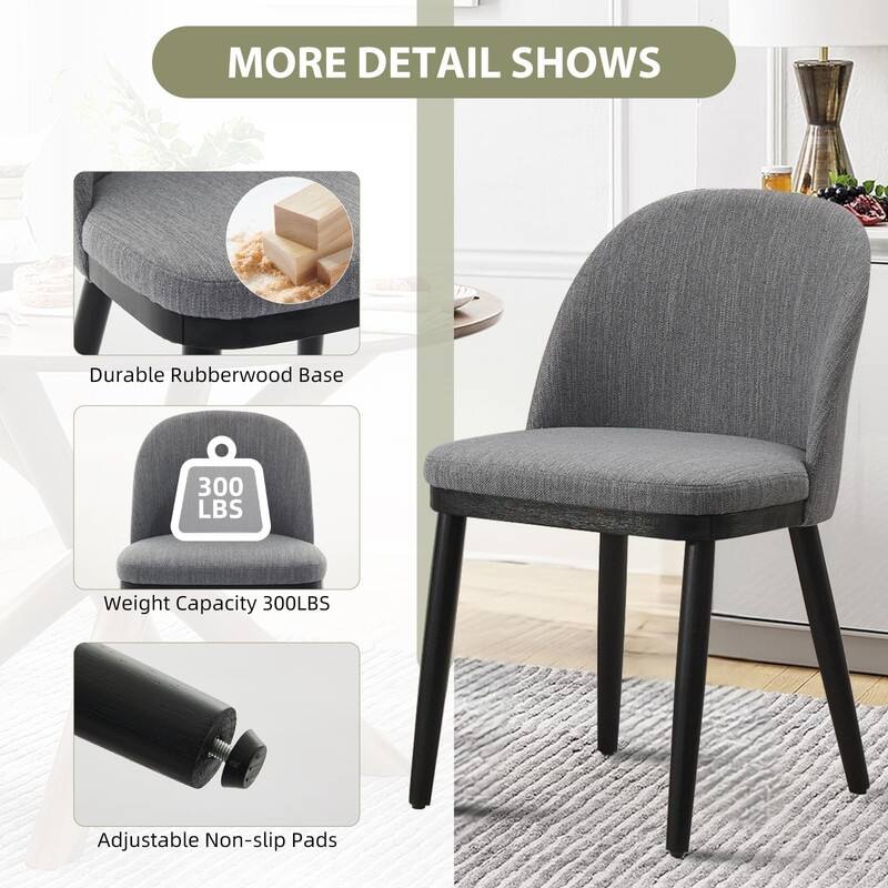 Modern Upholstered Dining Chair Set of 2, Kitchen Chair with Wooden Legs