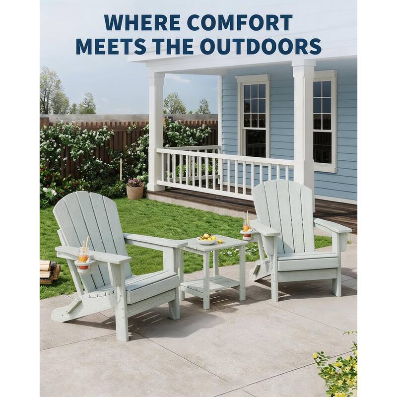 Folding Adirondack Chair Set of 2, with Side Table and Cup Holder