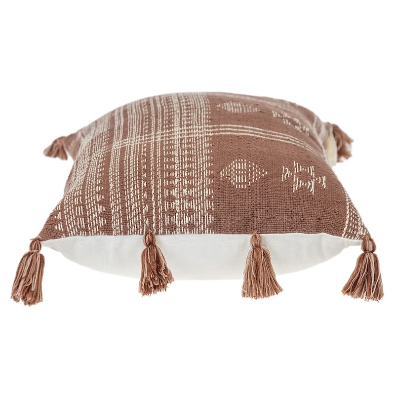HomeRoots 14" X 20" Beige and Brown Southwestern Cotton Throw Pillow With Tassels
