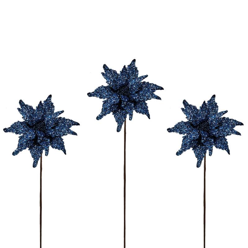 22" Sequin Glitter Poinsettia Stem