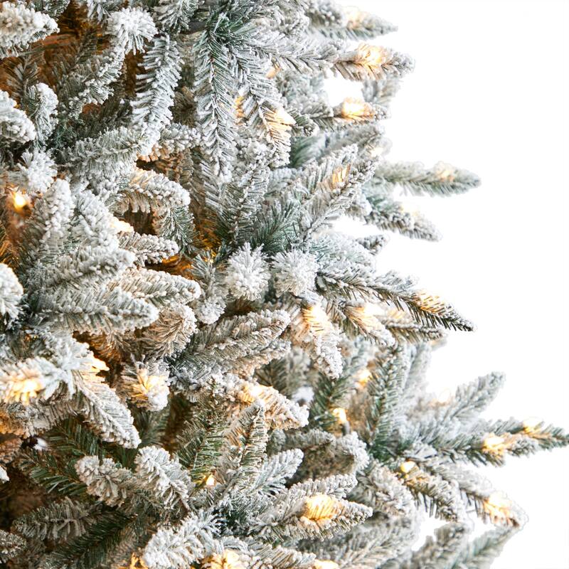 8ft. Flocked Spruce Artificial Christmas Tree with 600 Clear Lights & 1856 Branches - Snowy Winter Holiday X-Mas Centerpiece