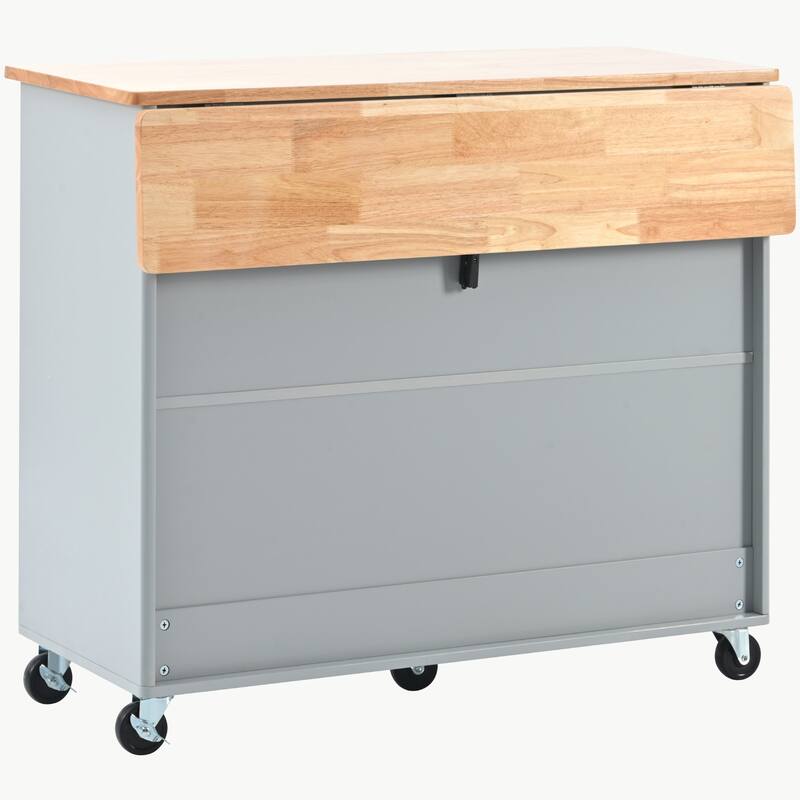 LED Light Kitchen Cart on Wheels with 2 Fluted Glass Doors