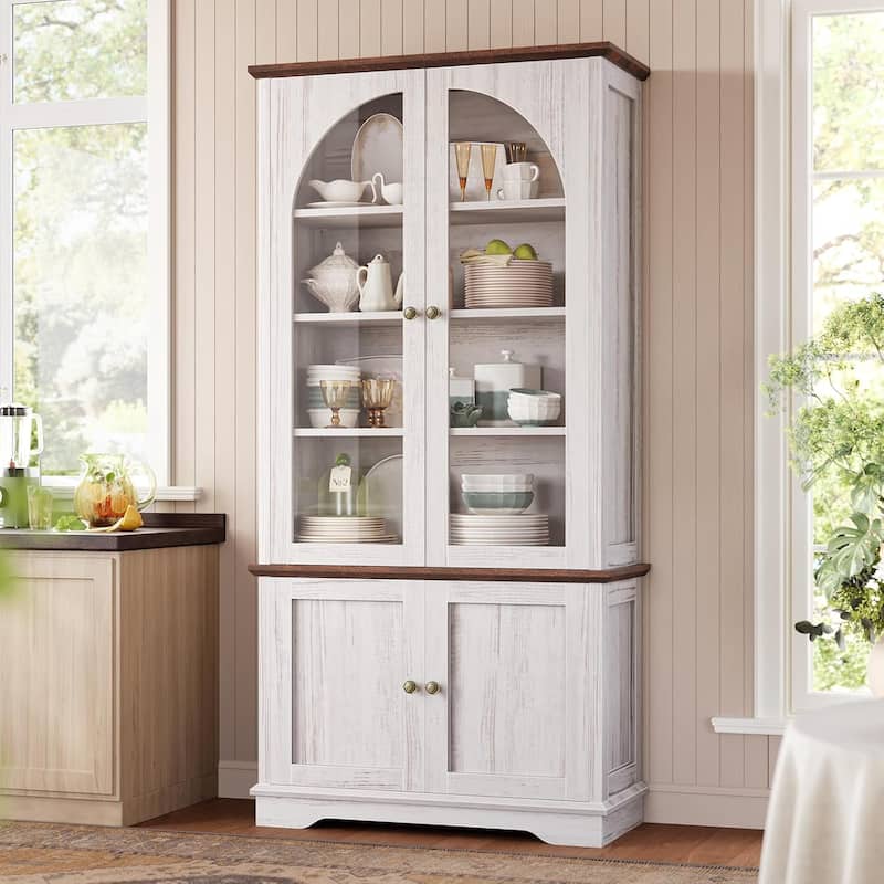 Tall Arched Cabinet Bookcase with storage Bookshelf 2 Door - White - 71"