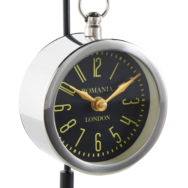 Silver Stainless Steel Suspended Tabletop Clock with Black and White Stand