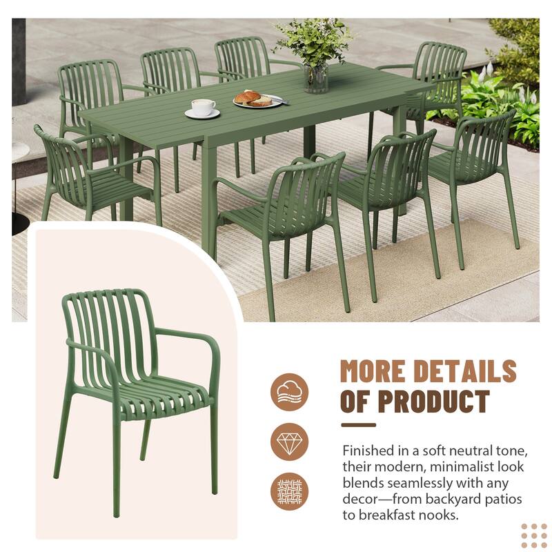 Outdoor Dining Set 9-Piece Stackable Plastic Lightweight Dining Armchair and Extendable Dining Table