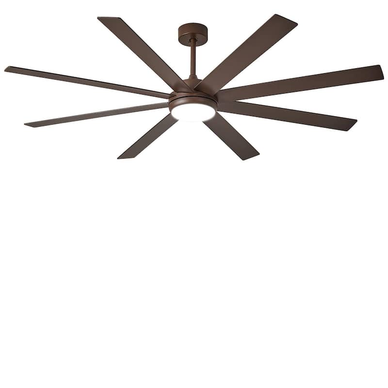 Large Ceiling Fan with Light - 8-Blade, Remote App Control, Dimmable 3CCT, Quiet DC Motor​, 66/72 Inches - 66-inch - Brown&Walnut