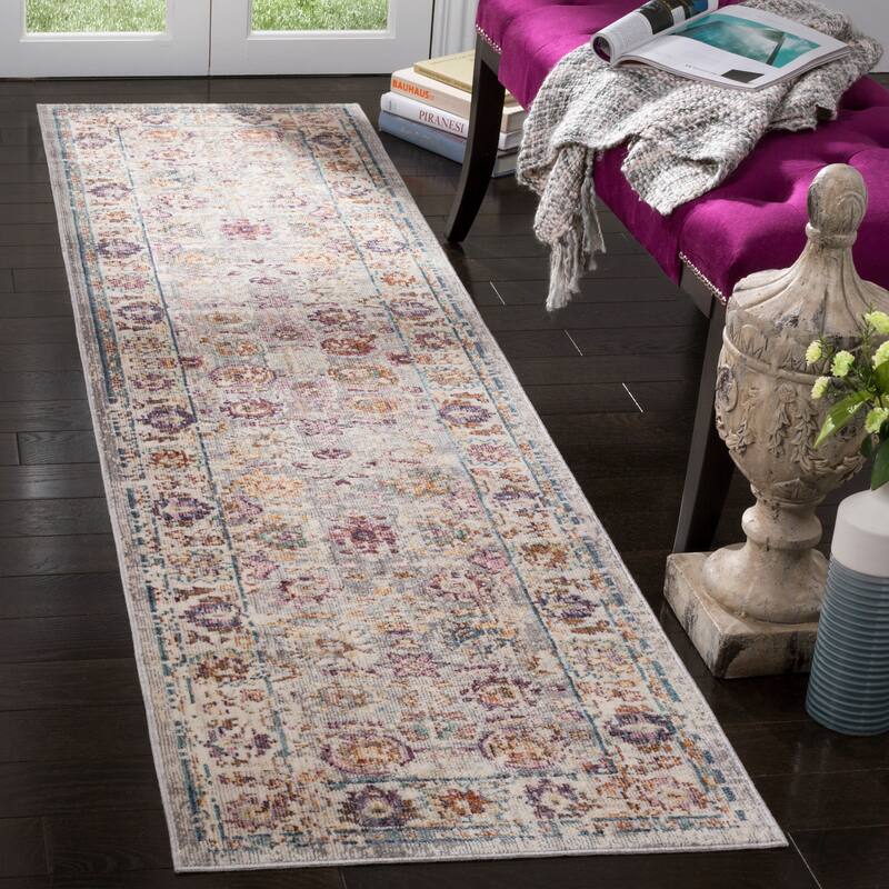 SAFAVIEH Illusion Brooke Vintage Boho Oriental Viscose Rug with - 2'3" x 8' Runner - Light Grey/Cream