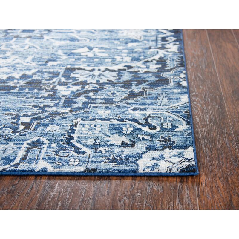 Alora Decor Swagger Ivory, Blue, and Black Persian-style Medallion Rug - 7'10" x 10'10" - Light Blue/Ivory