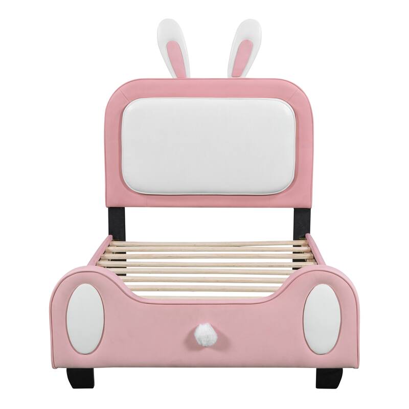 Upholstered Rabbit-Shape Princess Bed with Headboard and Footboard
