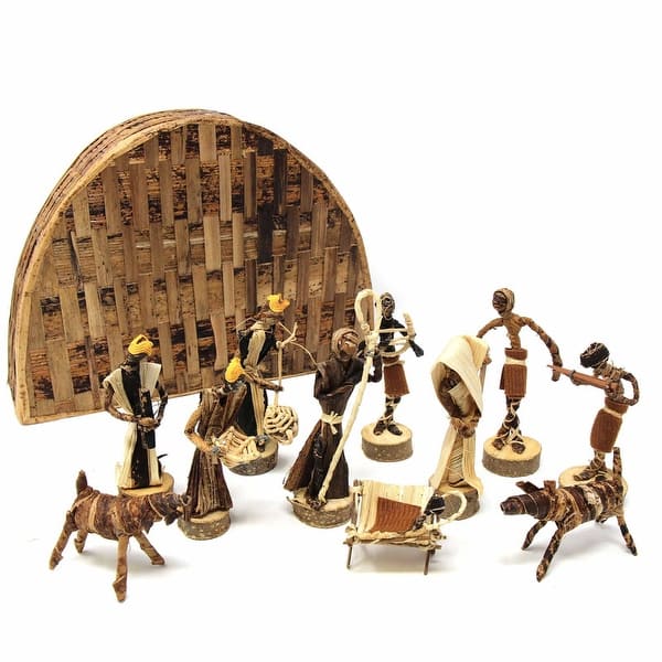 Nativity Set Banana Leaf W/Star Kenya - Trade Central