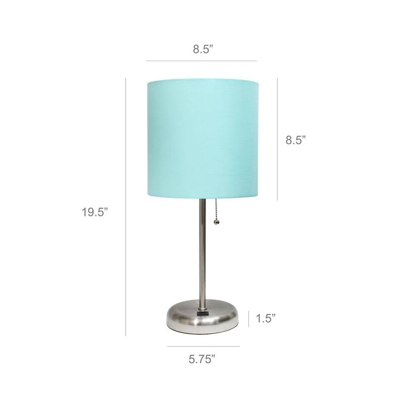 19.5 in. Brushed Steel Finish Table Lamp with Blue Shade, Durable Stick Lamp for End/Side Tables