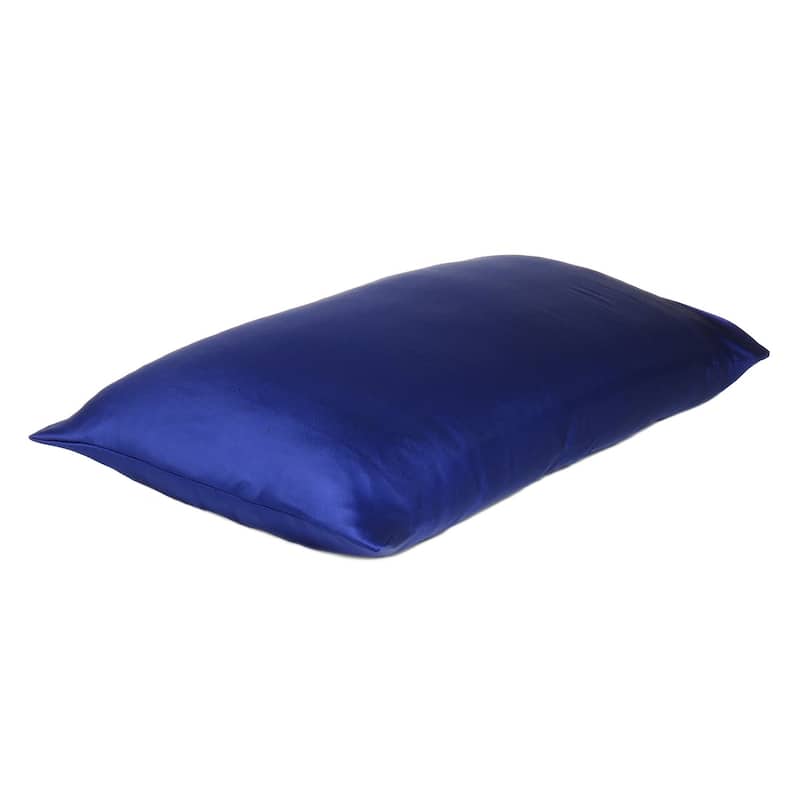 HomeRoots Navy Blue Dreamy Set Of 2 Silky Satin Queen Pillowcases