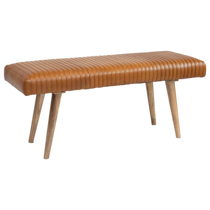 Mango Wood and Leather Grid Bench