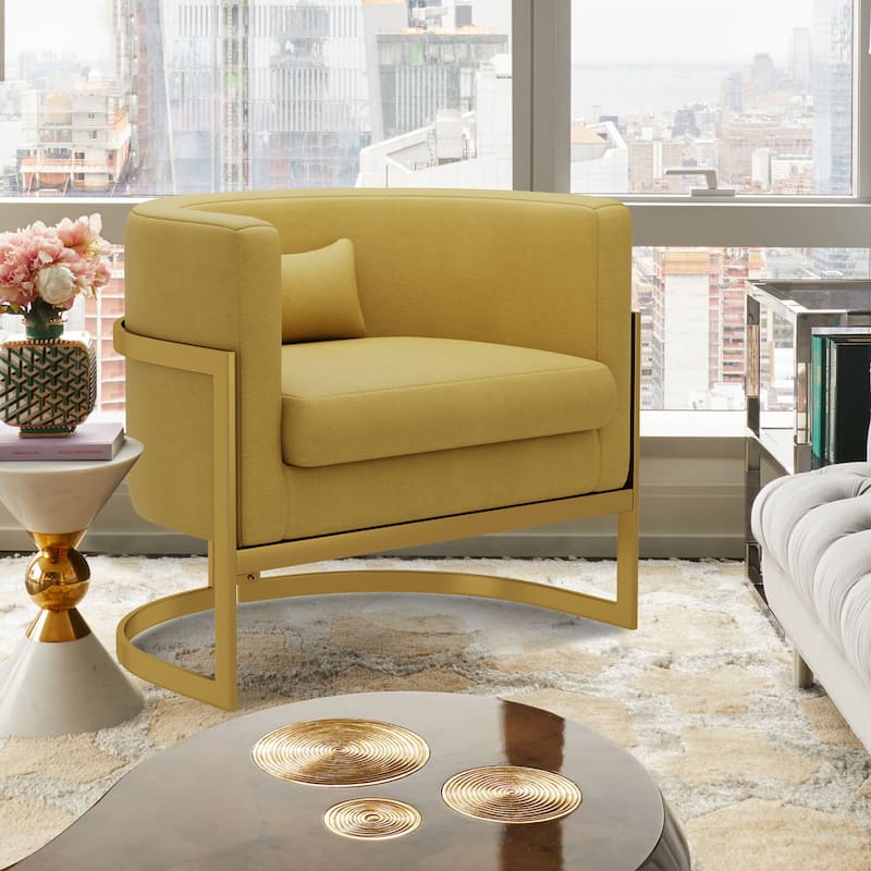 Accent Chair, Velvet Barrel Chair Modern Arm Chair for Living Room - Yellow