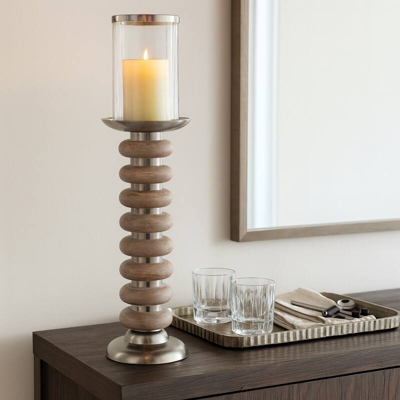 Candle Holder - Pillar with Wood Ring Base