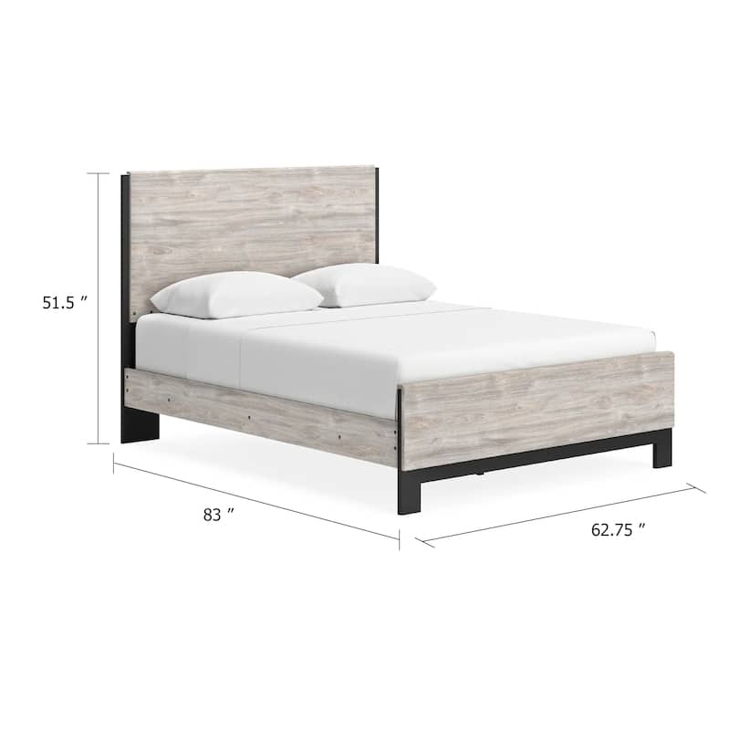 Veso Queen Size Panel Bed with Matte Black Finished Base, Gray Wood